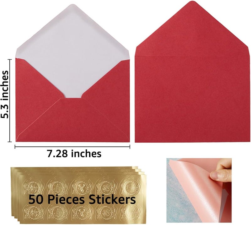 Homtable 50 Pieces Shiny Envelopes with Gold Stickers for Wedding Invitation Cards, Graduation, Baby Shower, Greeting Cards (Christmas Red/Green, A7, 5x7) - Image 2